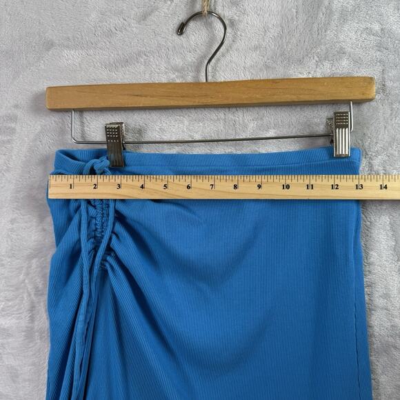 Aeire Midi Skirt Ribbed Beachwalk Size Medium Blue Side Slit Tie Coverup - Picture 10 of 12